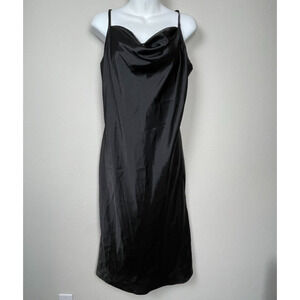 Bebe Black Slip Dress‎ Size L Y2K Babydoll Romantic Cowl Neck Made in USA